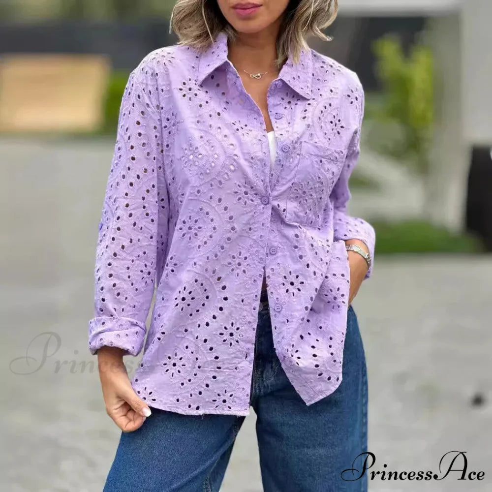 Large Baggy Flower Stitching Lace Boho Top Lavender / S bohoblouse-250126