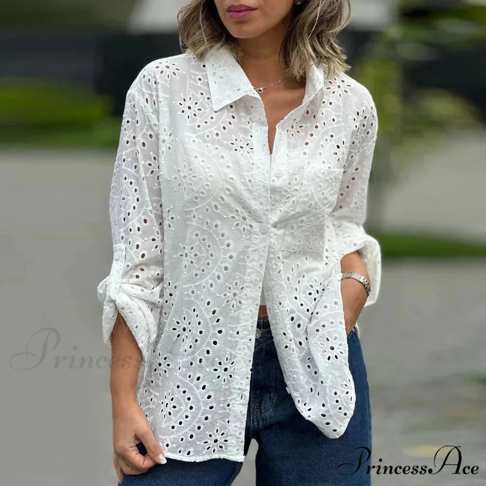 Large Baggy Flower Stitching Lace Boho Top WHITE / S bohoblouse-250126