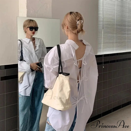 Large Bandage Long Sleeve Urban White Blouse blouse-250126