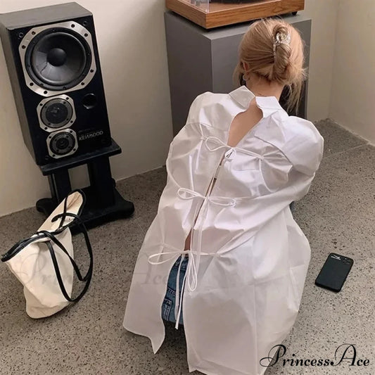 Large Bandage Long Sleeve Urban White Blouse WHITE / S blouse-250126