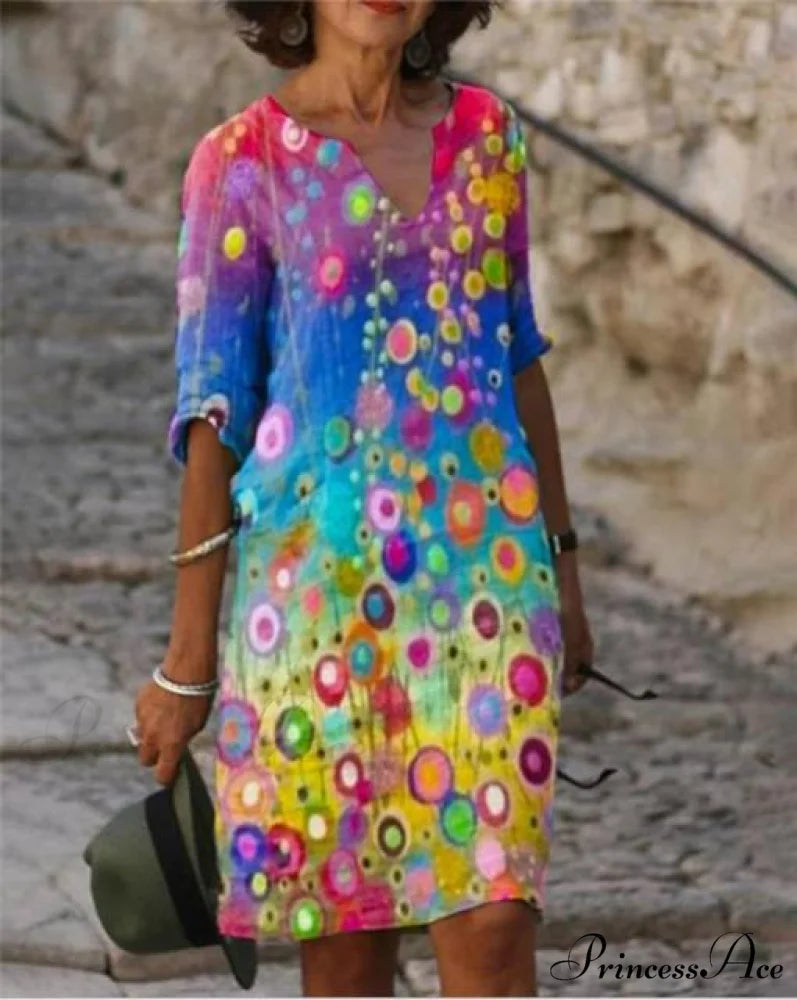 Large Big Printed Boho Casual Party Elegant Dresses colorful / S