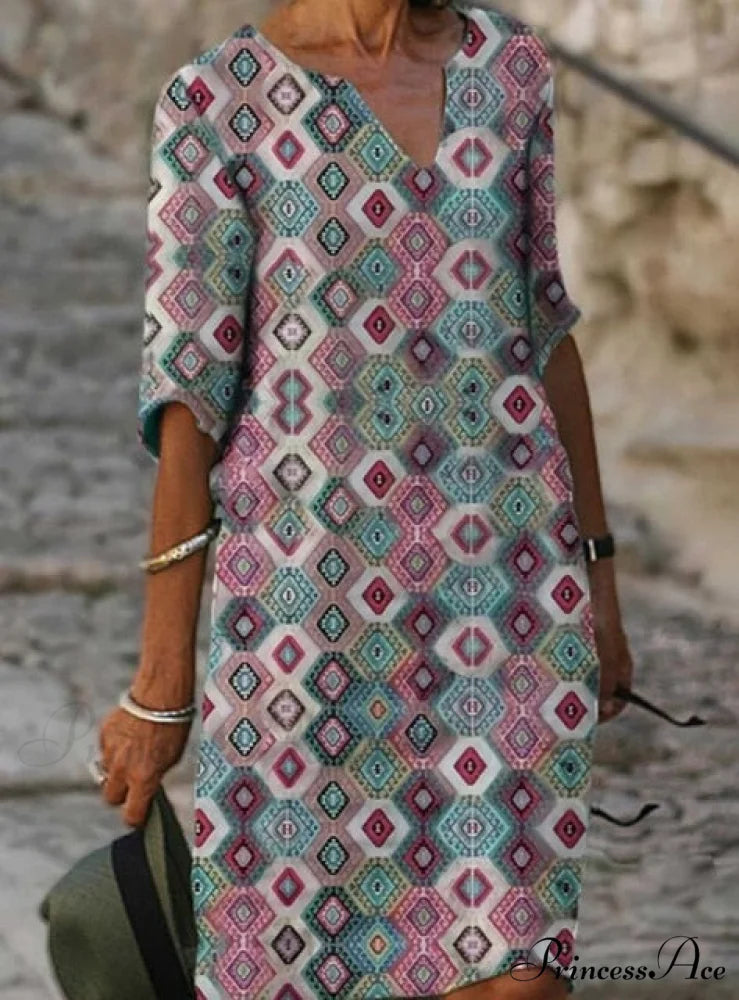 Large Big Printed Boho Casual Party Elegant Dresses grey 1 / S