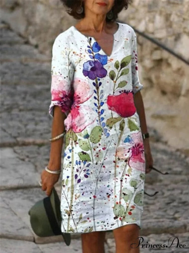 Large Big Printed Boho Casual Party Elegant Dresses rose red / S