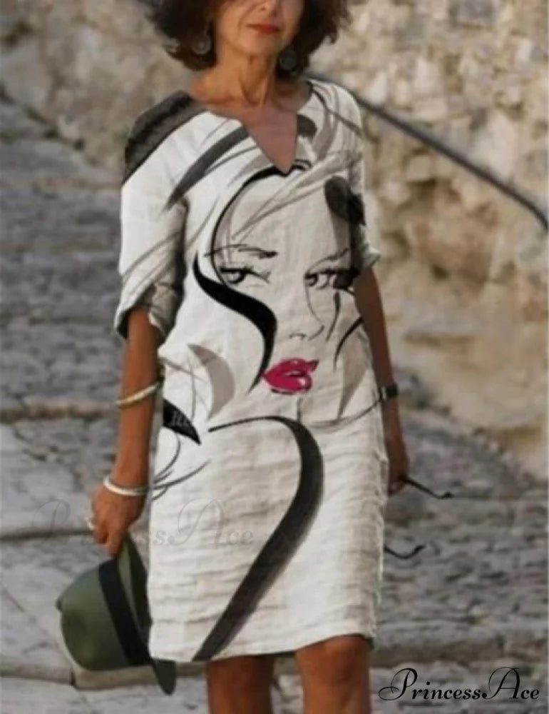 Large Big Printed Boho Casual Party Elegant Dresses white 2 / S