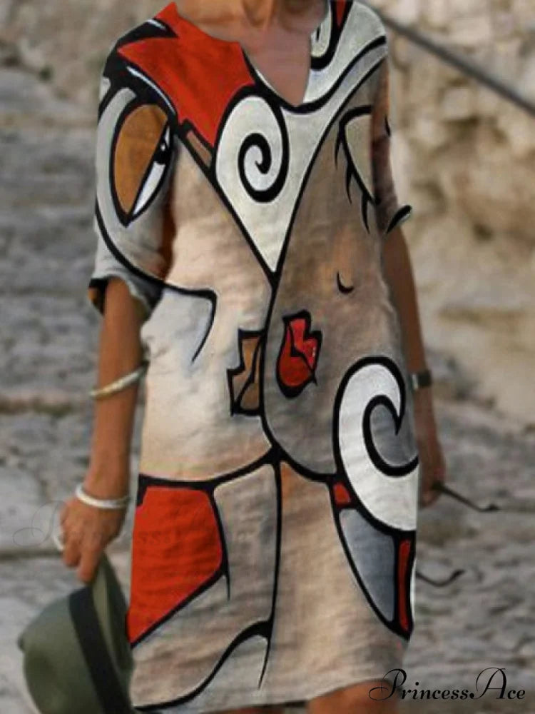 Large Big Printed Boho Casual Party Elegant Dresses white 3 / S