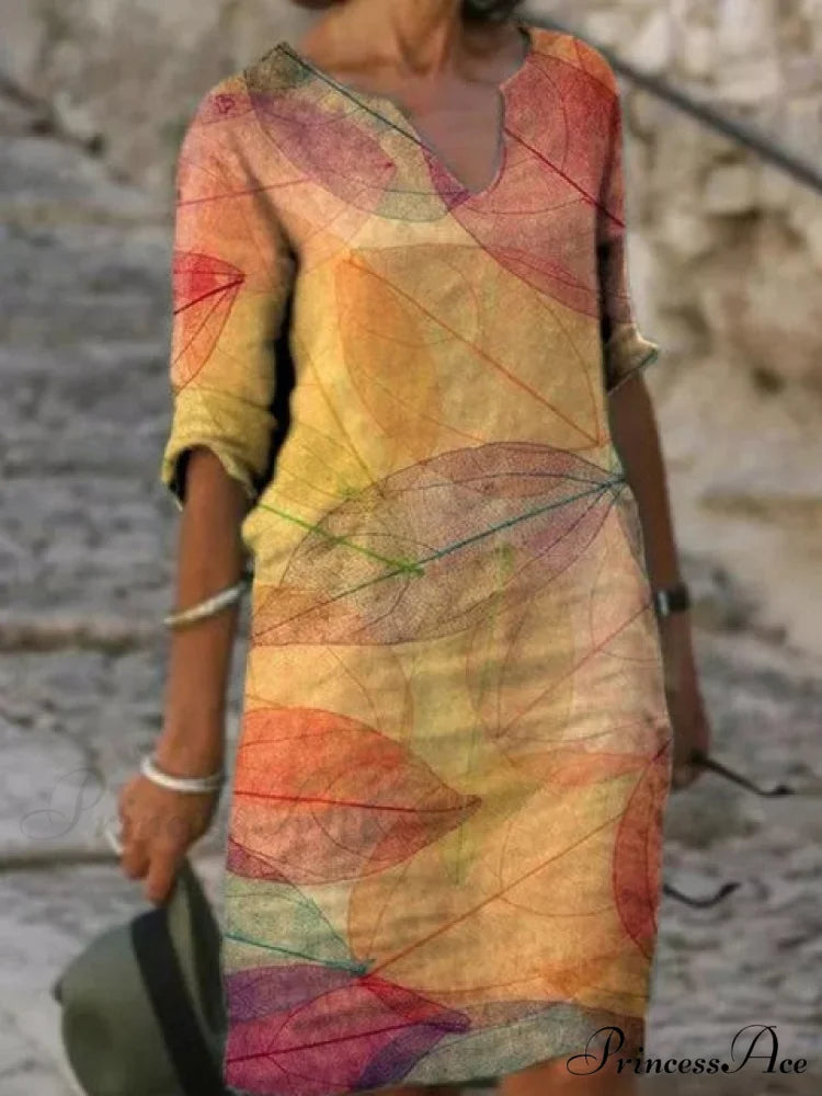 Large Big Printed Boho Casual Party Elegant Dresses yellow 2 / S