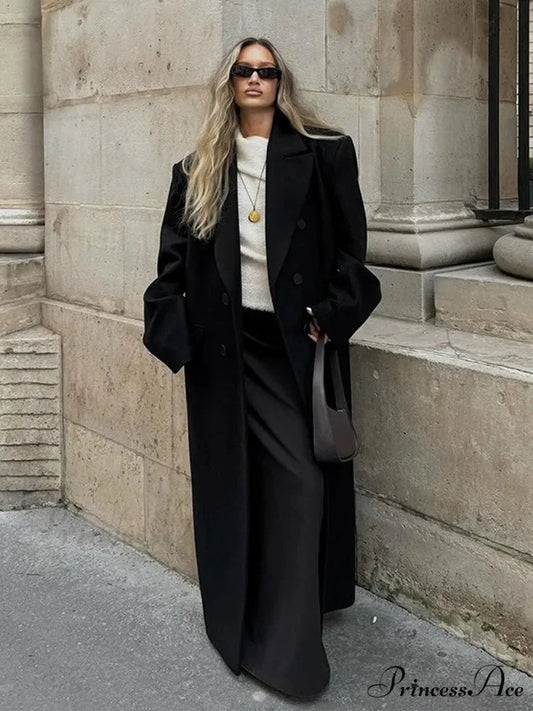 Large Black Woolen Mix Coat coats-241228