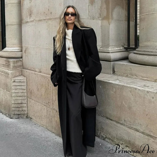 Large Black Woolen Mix Coat Black / S coats-241228