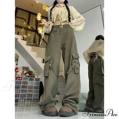Large Cargo Denim Jeans Women Trousers pants-241228