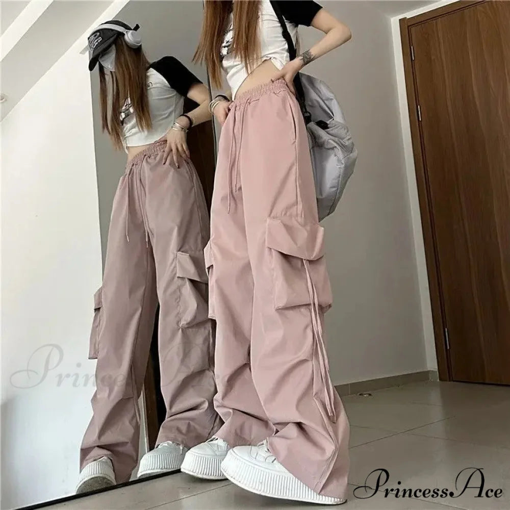 Large Cargo Urban Casual Trousers Pink / S pants-241228