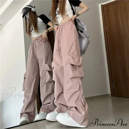 Large Cargo Urban Casual Trousers Pink / S pants-241228
