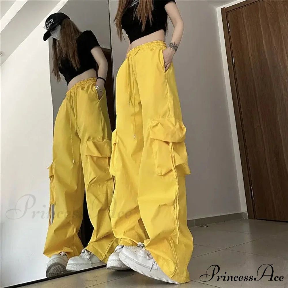 Large Cargo Urban Casual Trousers Yellow / S pants-241228