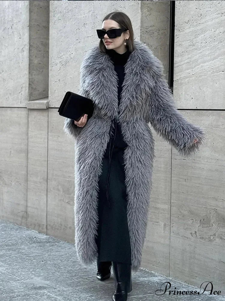 Large Collar Extended Furry Fox Jacket coats-241228