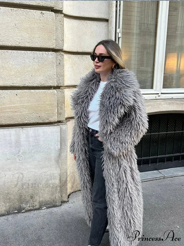 Large Collar Extended Furry Fox Jacket coats-241228