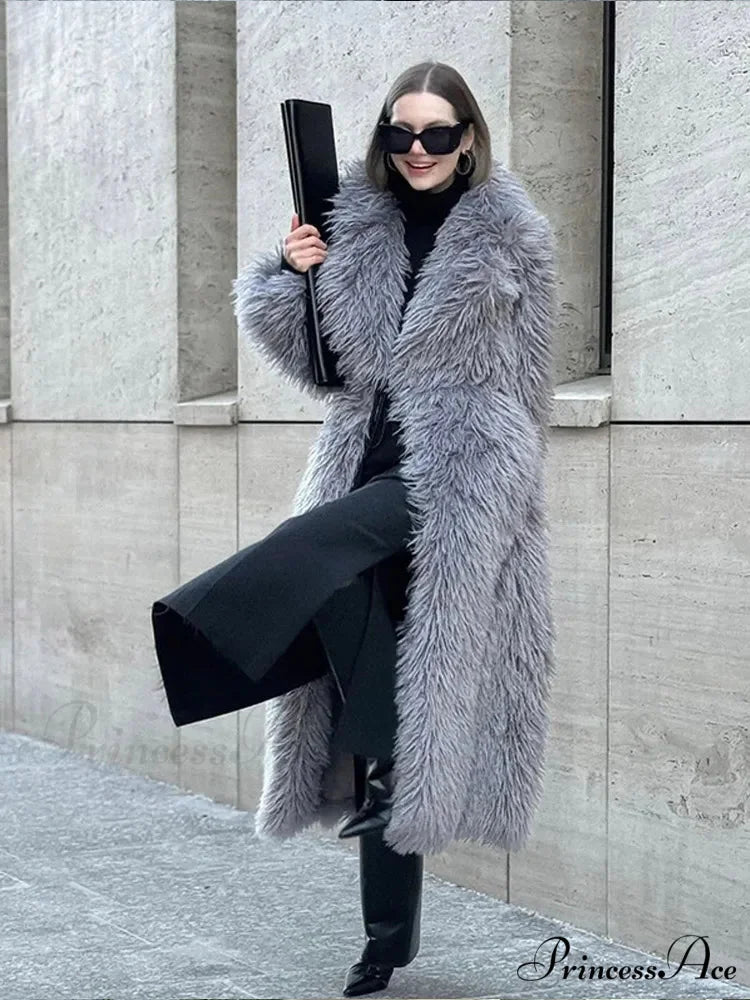 Large Collar Extended Furry Fox Jacket coats-241228