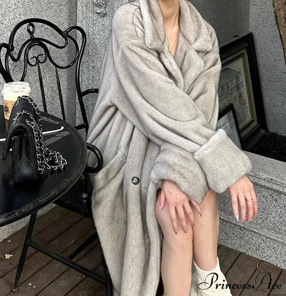 Large Faux Mink Fluffy Winter Overcoat overcoats-241228