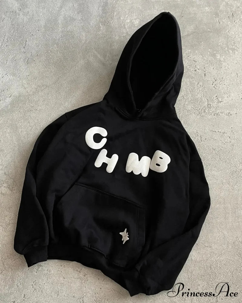 Large Graphic Baggy Hoodie black 3 / S hoodies-241228