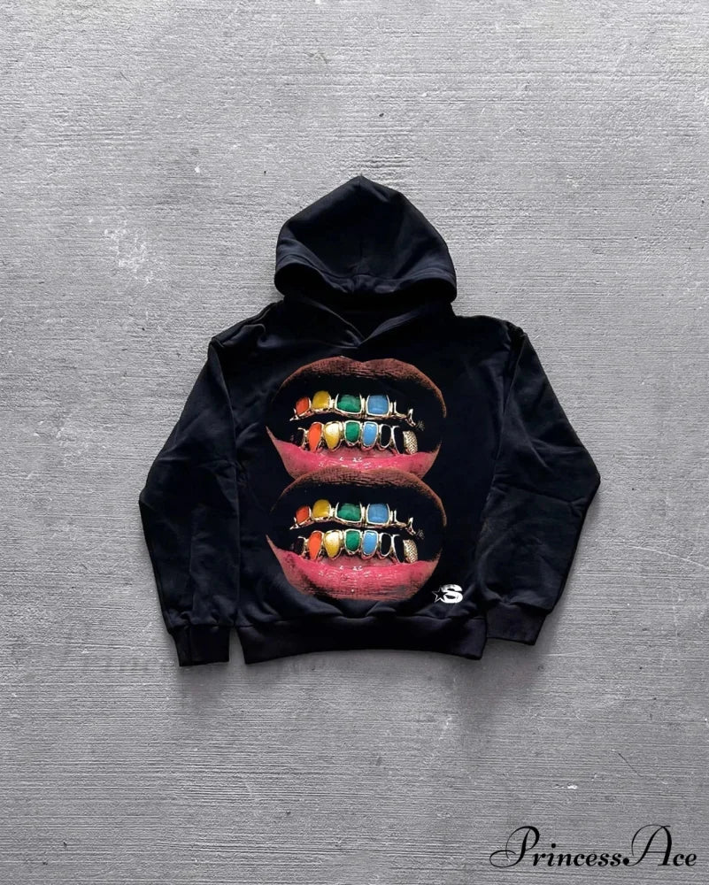 Large Graphic Baggy Hoodie black / S hoodies-241228