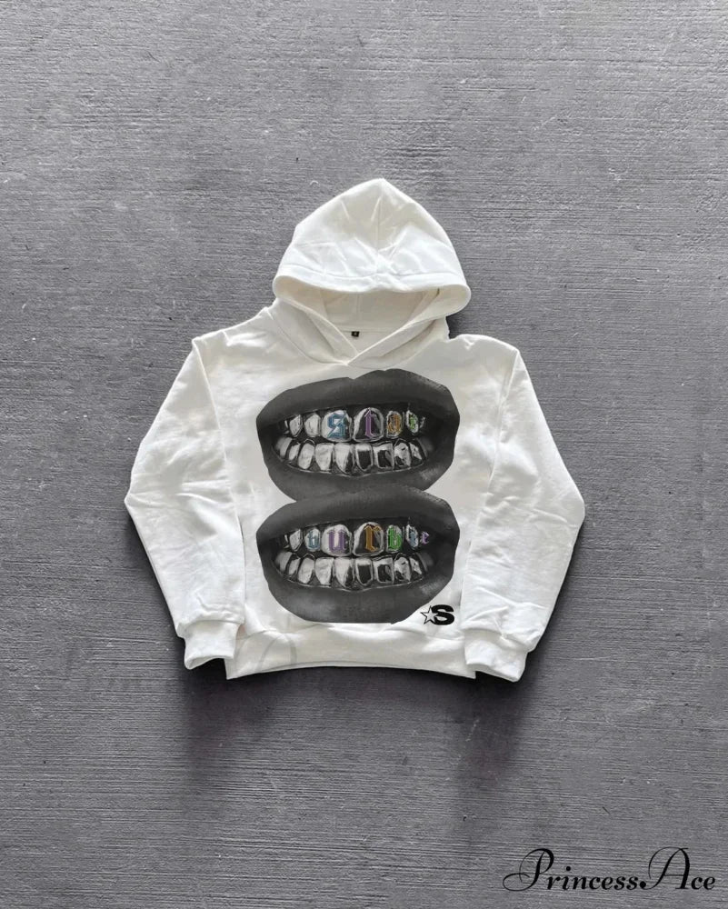 Large Graphic Baggy Hoodie white / S hoodies-241228