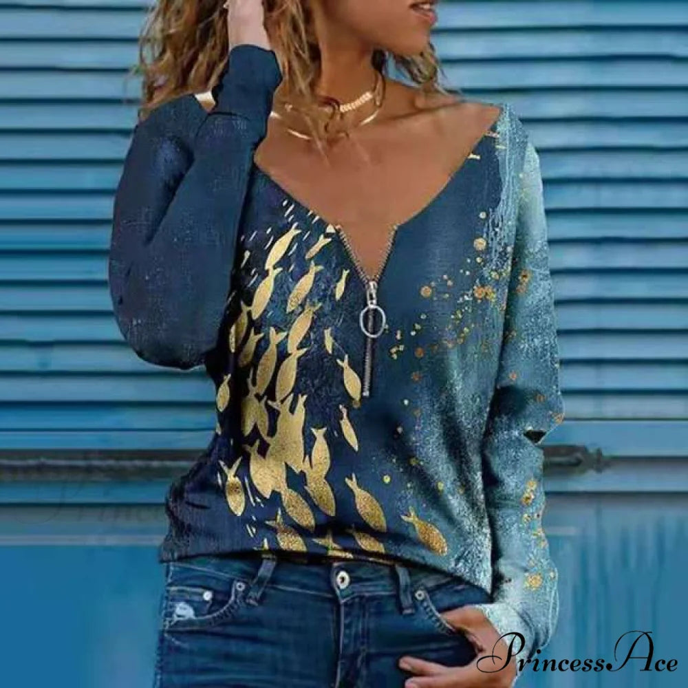 Large Loose Zipper Sexy Printed Vintage T Shirts