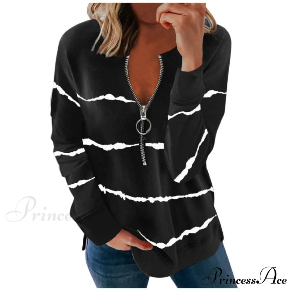 Large Loose Zipper Sexy Printed Vintage T Shirts black 2 / L