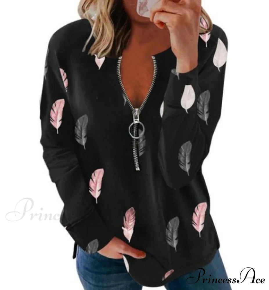 Large Loose Zipper Sexy Printed Vintage T Shirts Chocolate / S