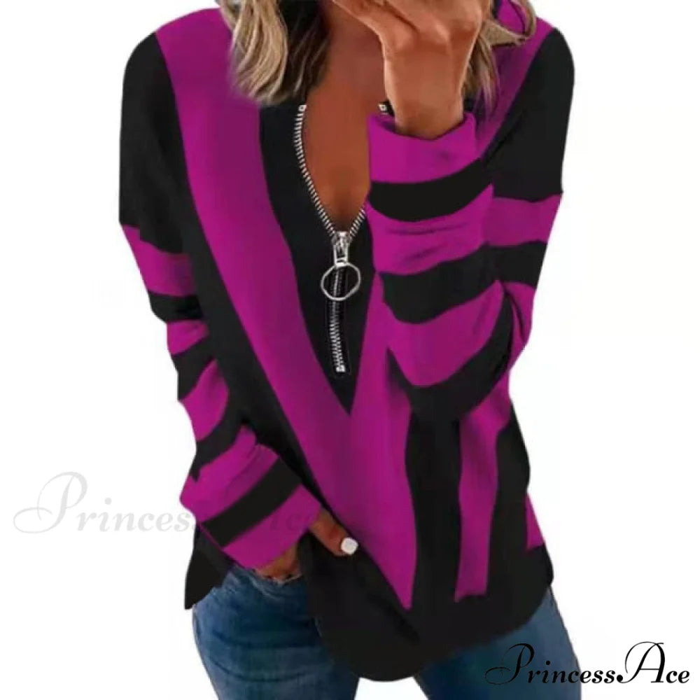 Large Loose Zipper Sexy Printed Vintage T Shirts Fuchsia / S