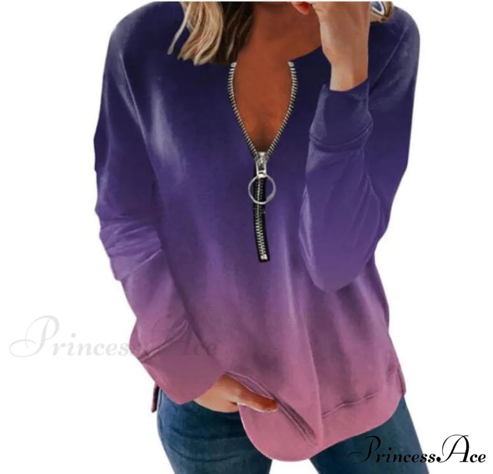 Large Loose Zipper Sexy Printed Vintage T Shirts Lavender / 4XL