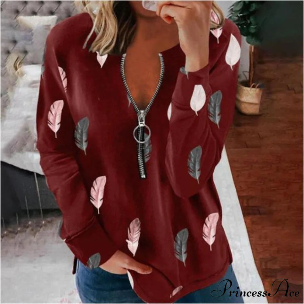 Large Loose Zipper Sexy Printed Vintage T Shirts MULTI / S