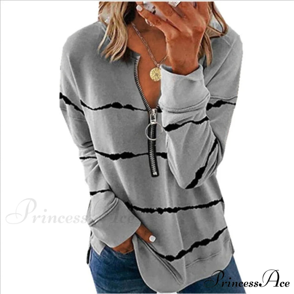 Large Loose Zipper Sexy Printed Vintage T Shirts Silver / S