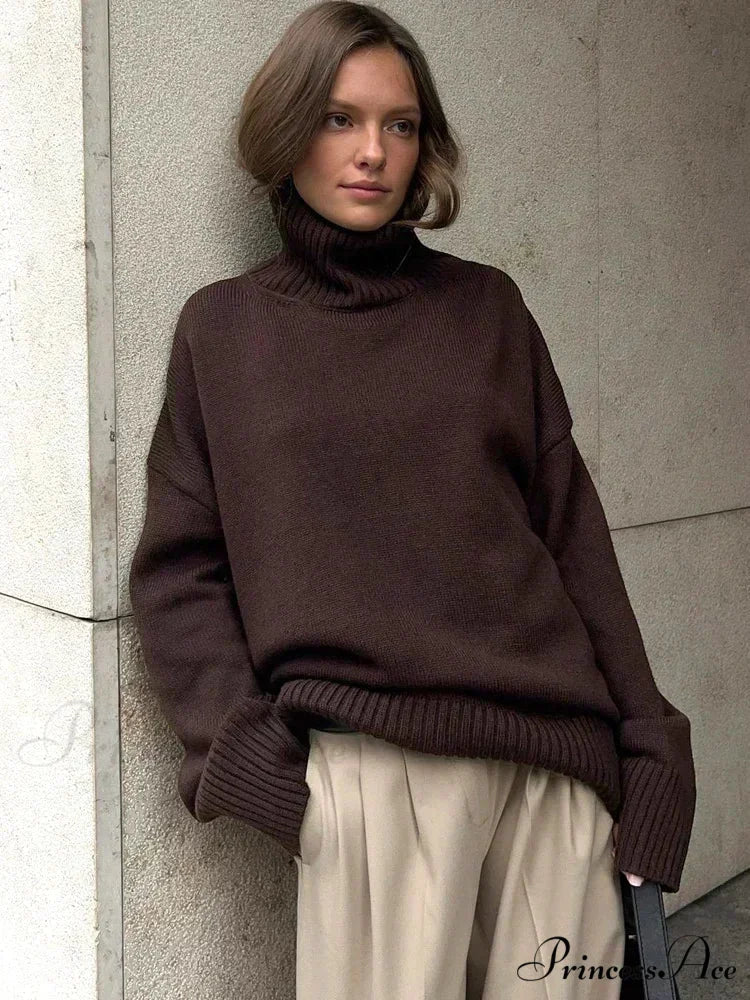 Large Retro Turtleneck Winter Sweater Brown / S swraters-241228