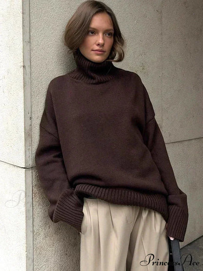 Large Retro Turtleneck Winter Sweater Brown / S swraters-241228