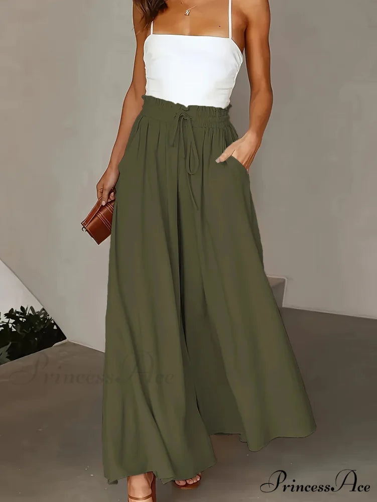 Large Size Wide Leg Stretch Flexible Waist Pant BROWN / 0XL pant-250223