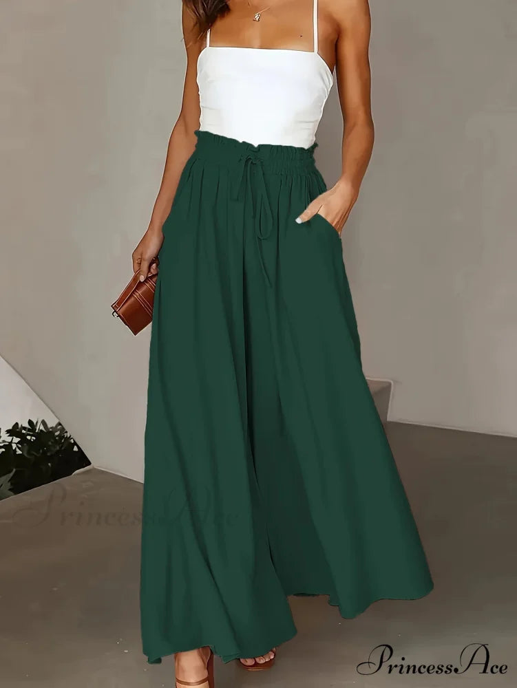 Large Size Wide Leg Stretch Flexible Waist Pant DARKGREEN / 0XL pant-250223