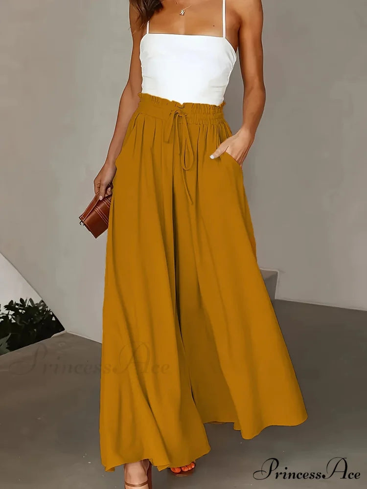 Large Size Wide Leg Stretch Flexible Waist Pant YELLOWWISHBROWN / 0XL pant-250223