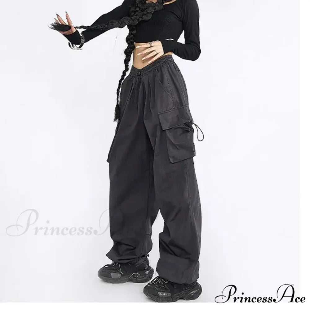 Large Solid Cargo Drawstring Trousers Dark Gray / S pants-241228
