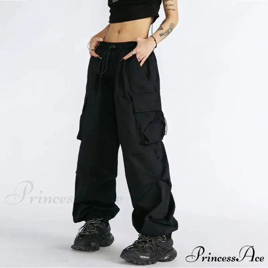 Large Solid Cargo Drawstring Trousers pants-241228