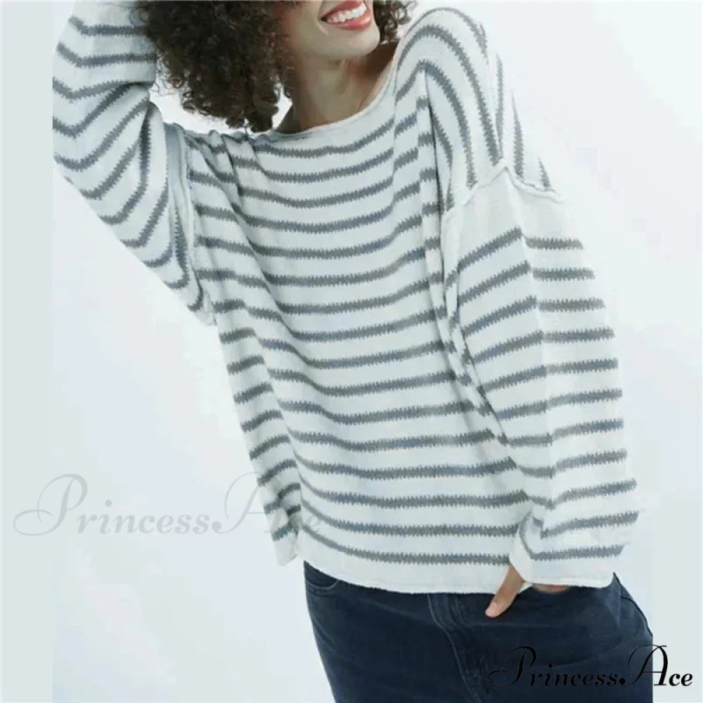 Large Striped V-Neck Color Block Knit Sweater Knit Top Zebra-stripe4 / S knittop-250126