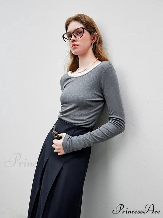 Large U - shaped Neckline Sleek Minimal Fundamental Jumper swraters-241228