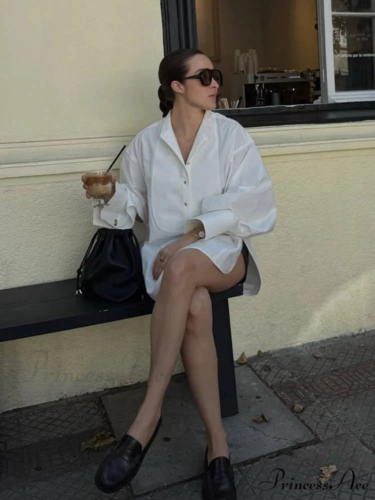 Large White Lapel Full Sleeve Side Split Blouse blouse-250126