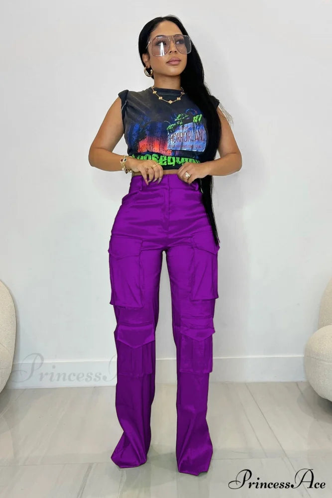 Large with Solid Cargo Pants Pocket Purple / XL