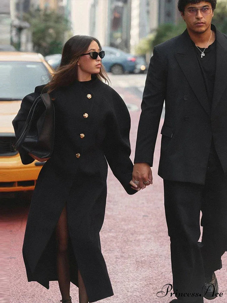 Large Woolen Collar Single-Button Overcoat overcoats-241228