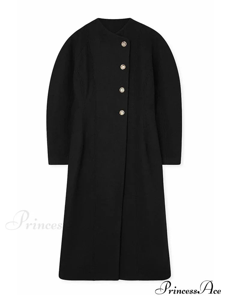 Large Woolen Collar Single-Button Overcoat overcoats-241228