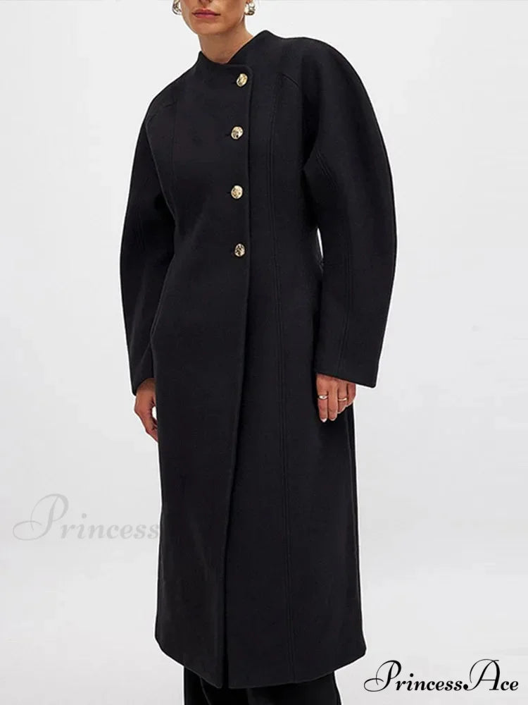 Large Woolen Collar Single-Button Overcoat overcoats-241228