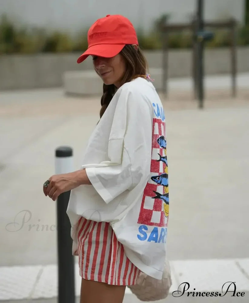 Large Y2K Summer Fish Graphic T-shirt t-shirt-250223