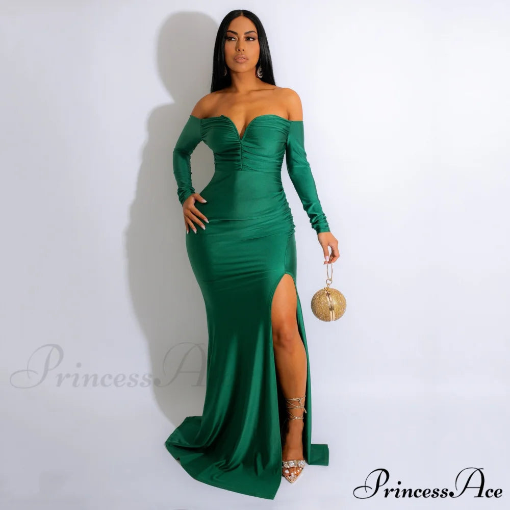 Larsa Formal Velvet Charming And Lace Mermaid Dress GREEN / S