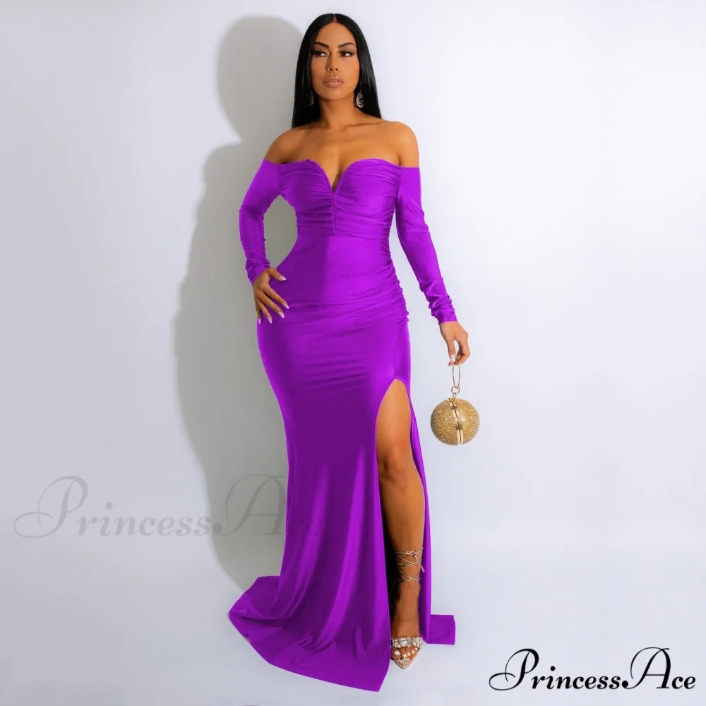 Larsa Formal Velvet Charming And Lace Mermaid Dress PURPLE / S