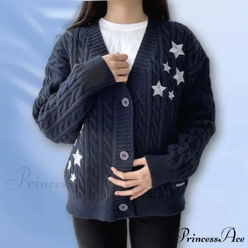 Late Night Navy Y2K Star Cardigan Navy blue / S cardigans-241228
