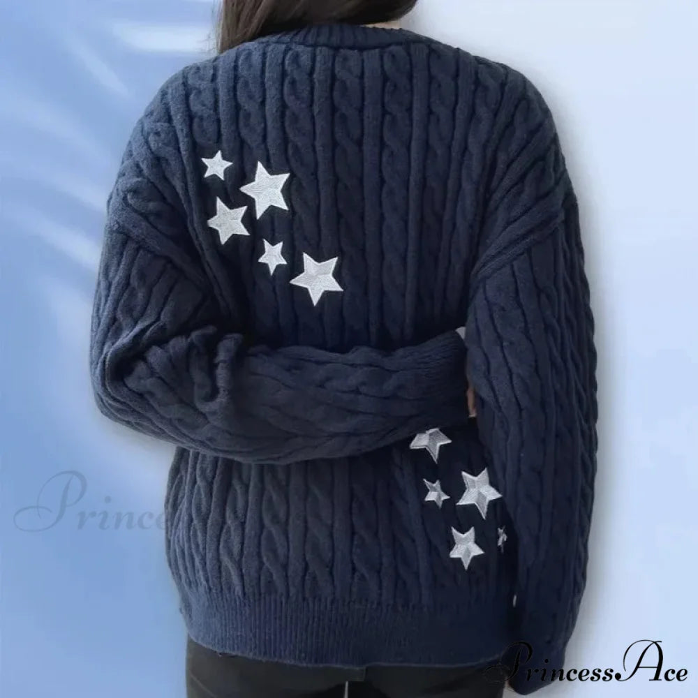 Late Night Navy Y2K Star Cardigan cardigans-241228