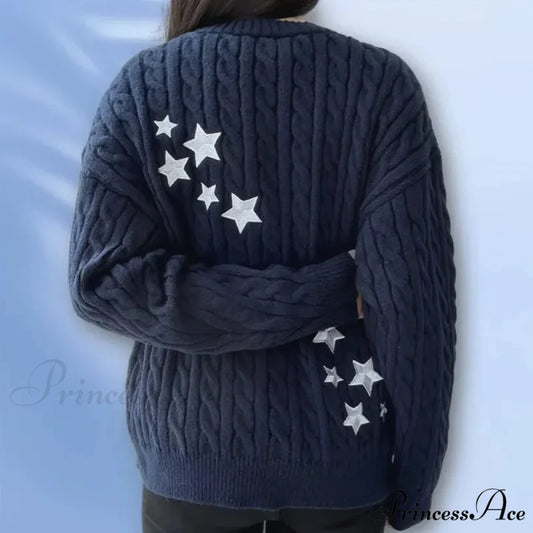 Late Night Navy Y2K Star Cardigan cardigans-241228